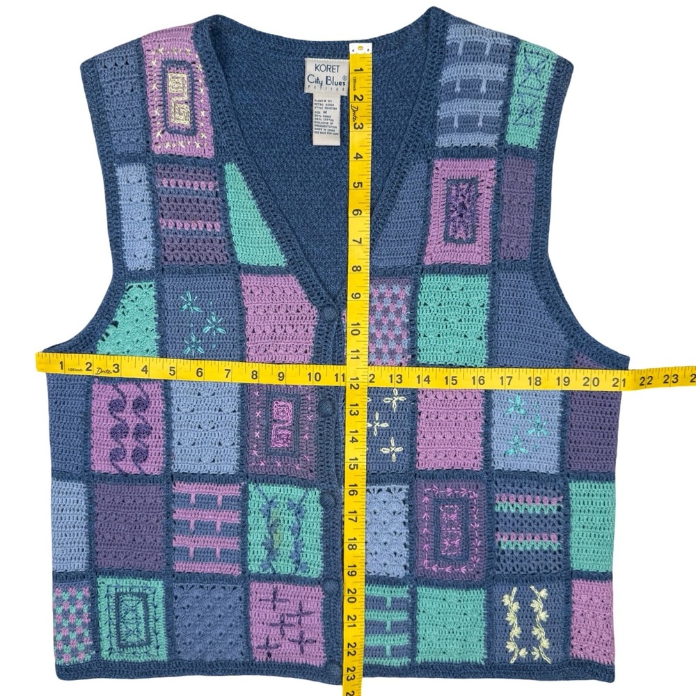 Vintage Crochet Patchwork Sweater Vest Cottagecore Granny Square Boho - Picture 7 of 7